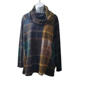 Lovely Melody Womens Plaid Cowl Neck Long sleeve Sweater